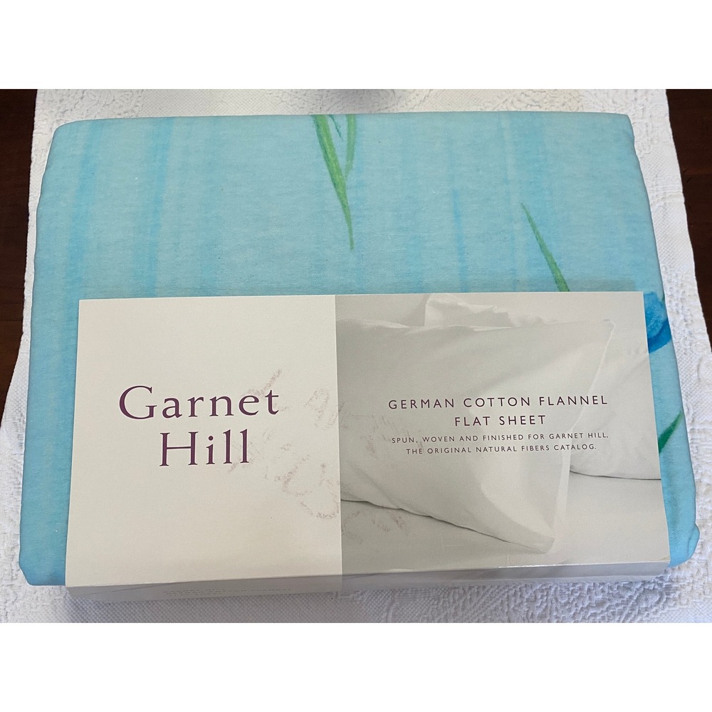 Vintage Garnet Hill Double Full Flat German Flannel Sheet Iris Blue New